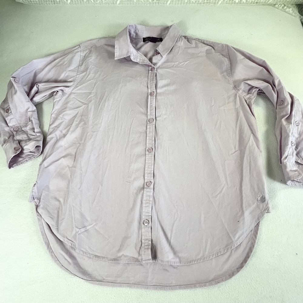 Gloria Vanderbilt Amanda Shirt‎ Women L Purple Cotton Button Down Classic Casual